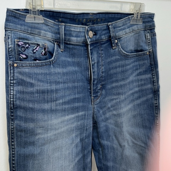 White House Black Market Straight Crop w/Purple Embroidery On Back /5th Pocket - Picture 2 of 10